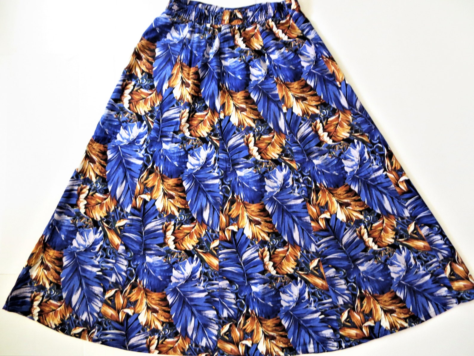 Vintage Hawaiian Maxi Skirt Blues and Gold Rayon Tropical - Etsy