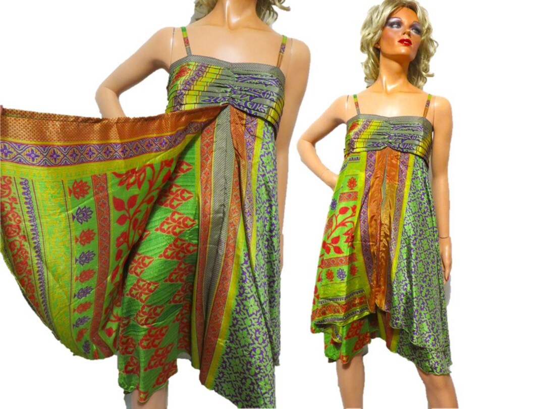 Polyester Sundress 90s Boho Layered Sundress: Silky Polyester Smocked Dress, S-M - Etsy