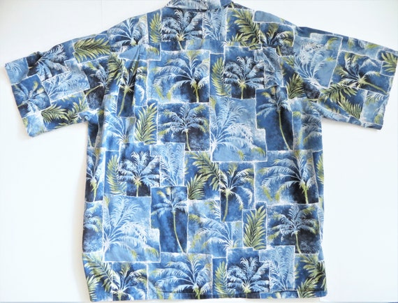 Cotton Hawaiian Shirt with Blue and Green Palm Tr… - image 6