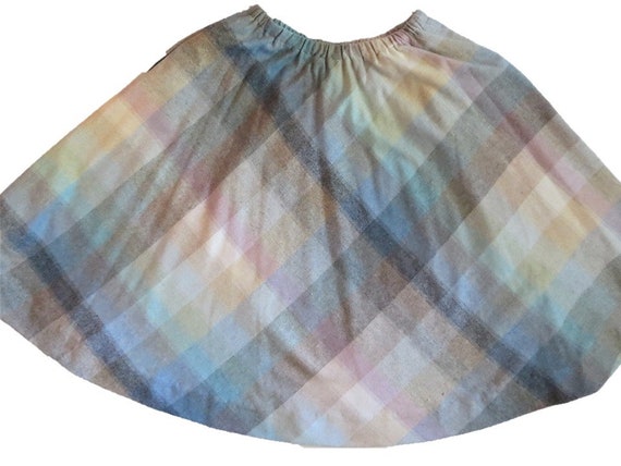 70s Full Plaid Skirt Diagonal Plaid Wool Blend, H… - image 4