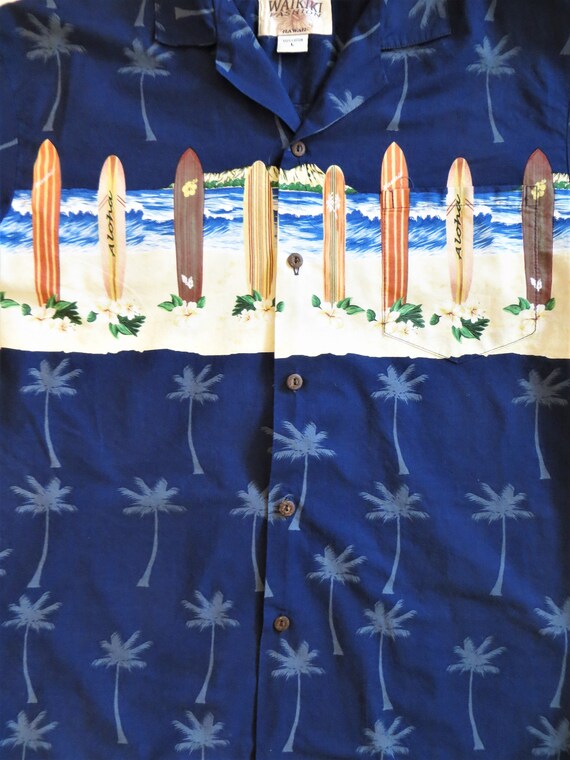 Cotton Hawaiian Shirt with Surfboards Chest Band … - image 5