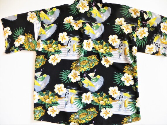 Vintage 80s Rayon Hawaiian Shirt, Rum Jungle, Bla… - image 8