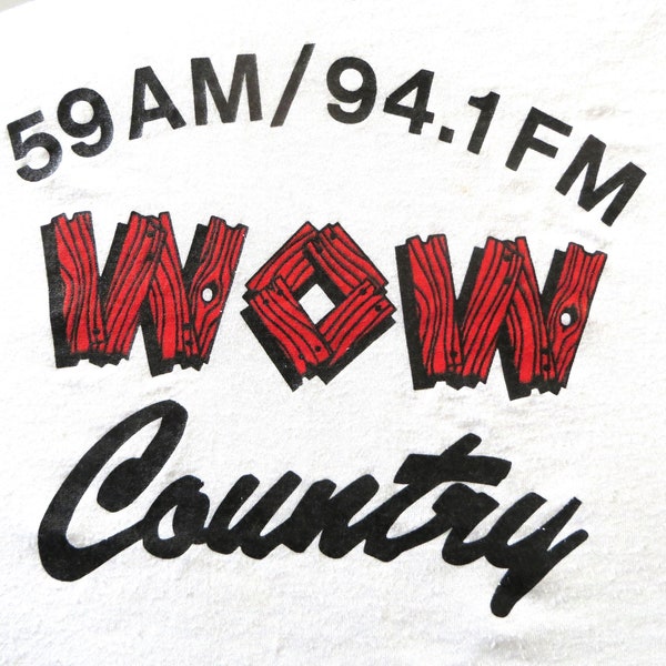 WOW Country Radio Thin T shirt, Ringer T Russell Athletic, 50/50 cotton polyester, Unisex Men or Women, size XL 46 48