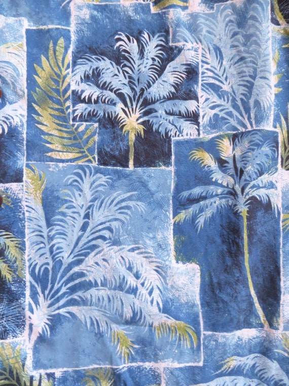 Cotton Hawaiian Shirt with Blue and Green Palm Tr… - image 4