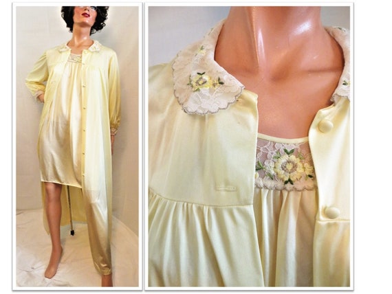 70s Peignoir Set, Lorraine Short Yellow Nightgown… - image 8