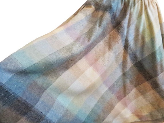 70s Full Plaid Skirt Diagonal Plaid Wool Blend, H… - image 5