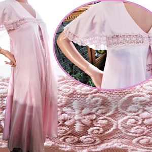 70s Pink Peignoir Set, Rosa Puleo Szule Annique, Stunning Vintage Lacy Nylon Long Nightgown and Robe 2 Piece Fine Lingerie Set Size Small image 6