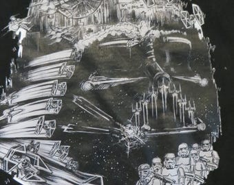 Star Wars Galactic Empire T Shirt, Darth Vader Storm Troopers Death Star Graphic, Black Cotton, size Large, unisex