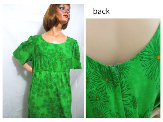 60s 70s Hawaiian Maxi Dress, Green Orange Daisy P… - image 7