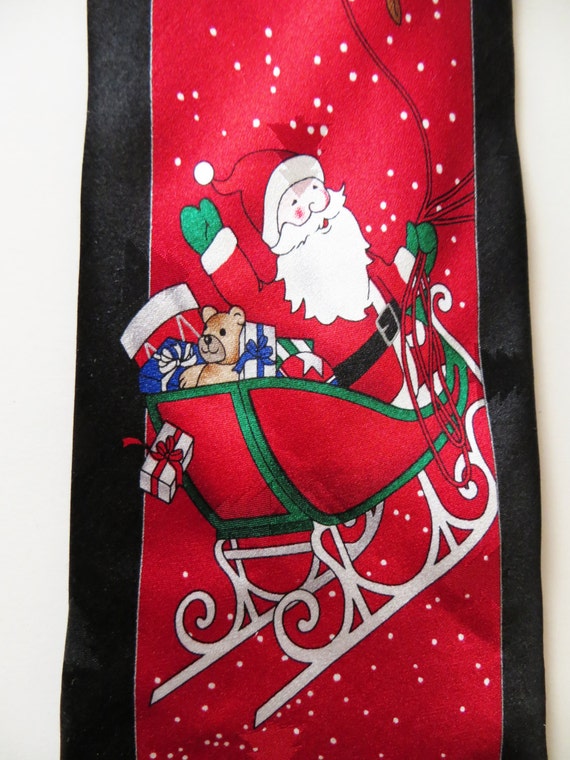 Silk Christmas Necktie, Santa and Reindeer, Red S… - image 2