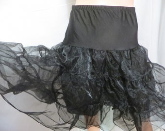 Black Full Crinoline Petticoat, triple Layer Tiered Ruffle Tulle, Swing Petticoat, Square Dance Rockabilly, size Small