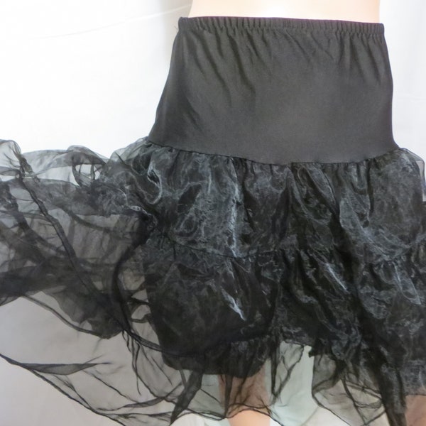 Black Full Crinoline Petticoat, triple Layer Tiered Ruffle Tulle, Swing Petticoat, Square Dance Rockabilly, size Small