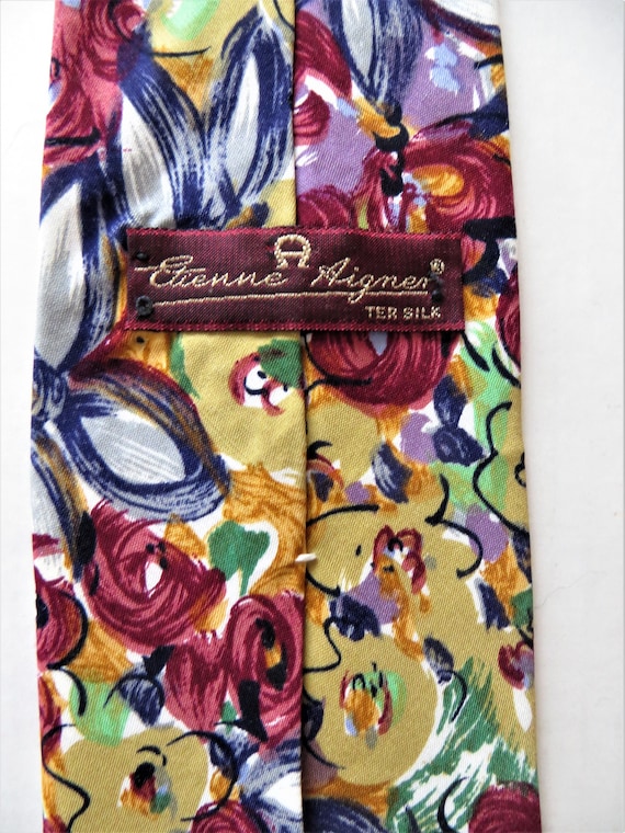 Etienne Aigner Silk Necktie, Abstract Floral Neck… - image 5