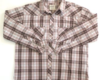 Herren Braun Kariertes Western Snap Hemd - Ariat Retro Fit XL