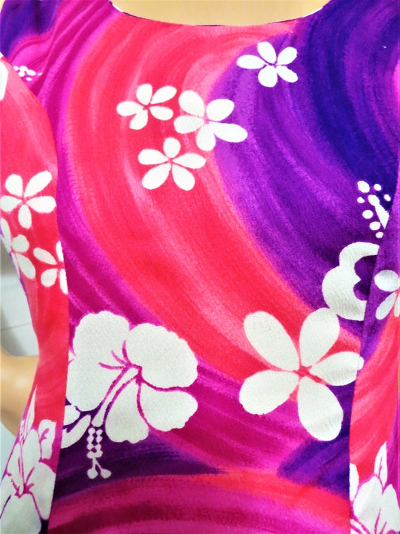 70s Lavacloth Hawaiian Maxi Dress, Bright Pink Pu… - image 3