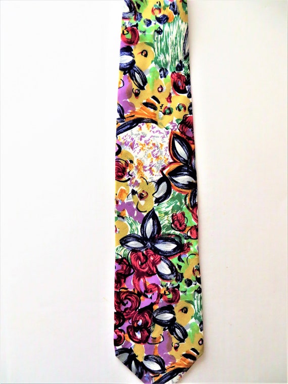 Etienne Aigner Silk Necktie, Abstract Floral Neck… - image 2