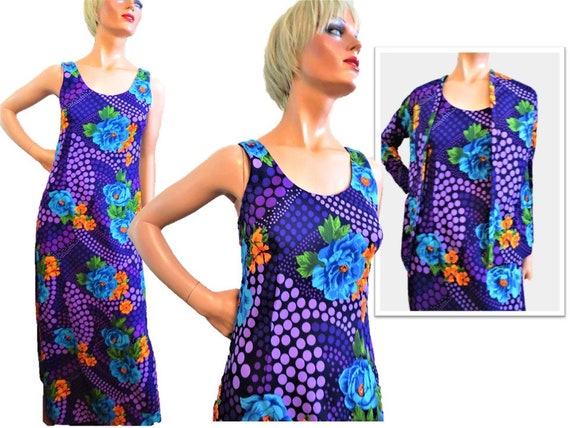 70s Dress and Jacket with Sequins Beads, Purple B… - image 1