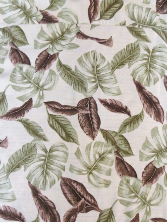 Rayon Hawaiian Shirt,  Green Brown White Tropical… - image 6