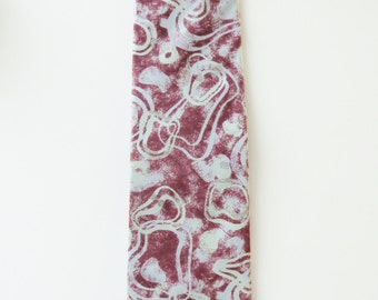 Italian Silk Designer Necktie, Pierre Balmain Paris, Plum Gray Amoeba Abstract Print, Silk Twill