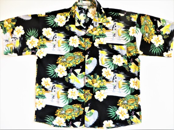 Vintage 80s Rayon Hawaiian Shirt, Rum Jungle, Bla… - image 2