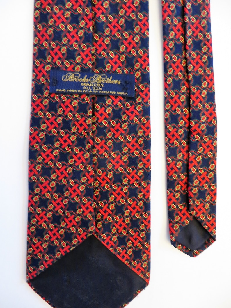 Red Navy Blue Classic Small Pattern Handmade in USA Brooks Brothers Silk Necktie Mint Unused Gift for Him