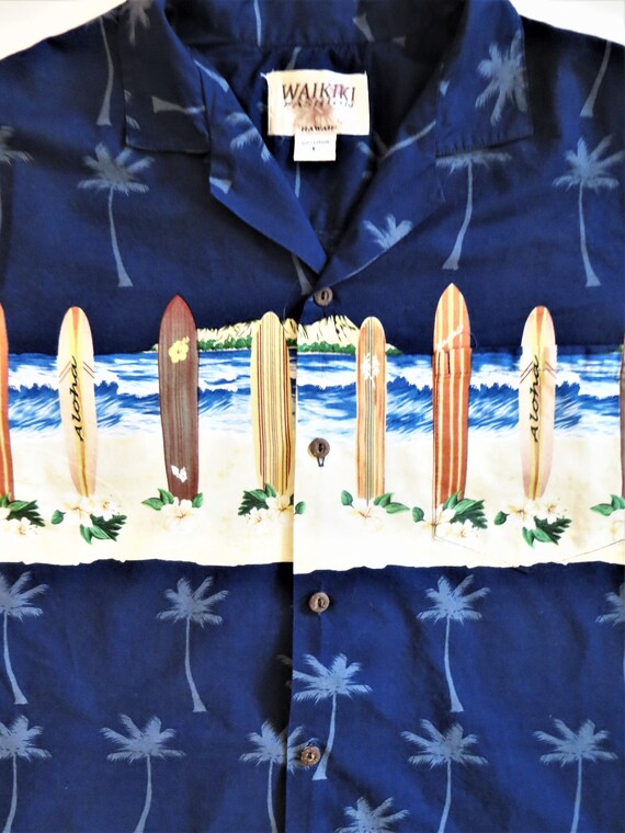 Cotton Hawaiian Shirt with Surfboards Chest Band … - image 1