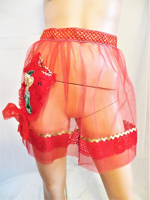 Christmas Red Net Apron, with Felt Sequins Beads,… - image 5