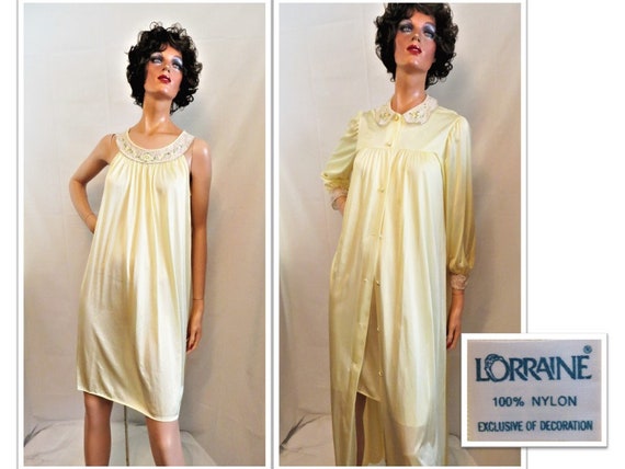 70s Peignoir Set, Lorraine Short Yellow Nightgown… - image 2