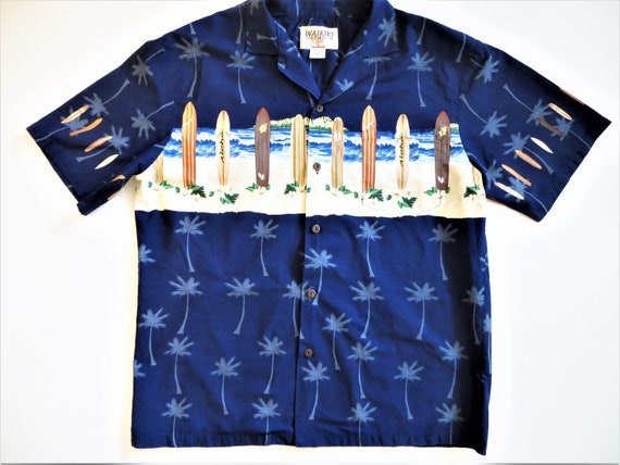 Cotton Hawaiian Shirt with Surfboards Chest Band … - image 2