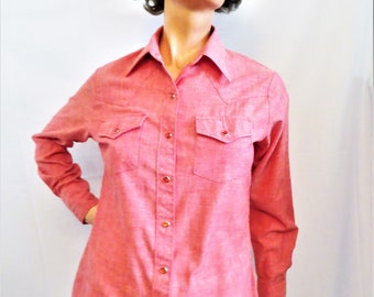 K11 RED CHAMBRAY STRIPE button down shirt blouse S