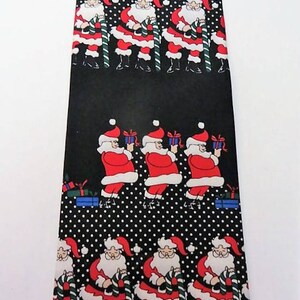 Vintage Silk Christmas Necktie Multiple Santas, Silk Holiday Necktie, Black Background, Unused Holiday Novelty, Repeating Santa Pattern,