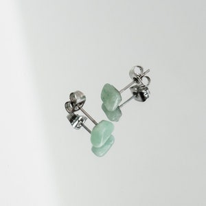 Green Aventurine Raw Gemstone Stud Earrings | Raw Tiny Crystal Earrings | Wedding Bridesmaid Gifts | Gift for Mother in Law | Holiday Gift