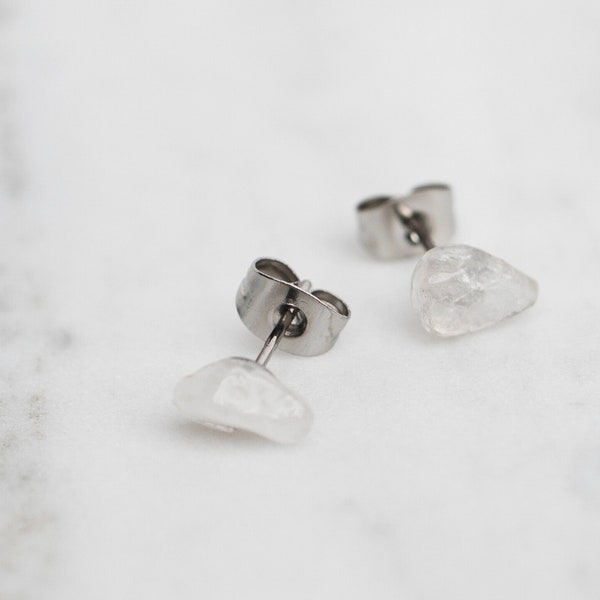 Clear Crystal Gemstone Stud Earrings | Quartz Tiny Crystal Earrings | Wedding Bridesmaid Gifts | Gift for Mother in Law | Holiday Gift