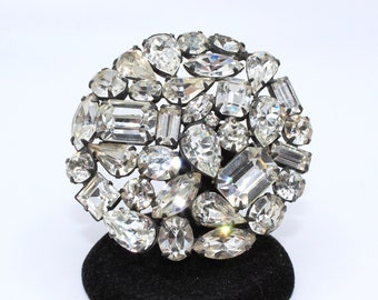 WEISS Vintage Round Crystal Rhinestone Brooch | 1950s Brooch | AB Pin | Mid Century Sparkly Silver Tone Brooch