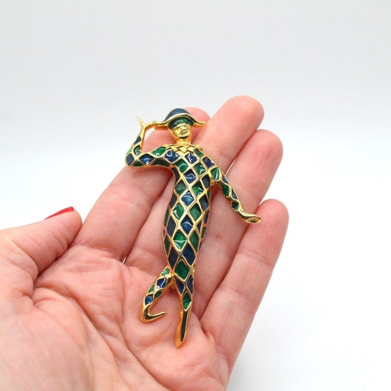 Vintage Dancing Harlequin Pin Brooch Art Deco Sty… - image 1