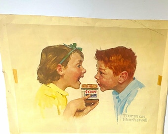 Vintage 1960s Norman Rockwell Skippy Peanut Butter Ad Print - Boy & Girl