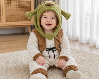 Baby Shrek Costume, Toddler Shrek Onesie, Cute Green Ogre Kigurumi Pajamas, Hooded Halloween Outfit, Kids Dress Up Costume