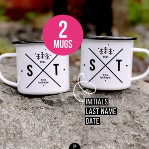 2 Mugs for Wedding, Engagement, Anniversary Gift for Couple // Couple's Initials, Name, Date on Mug // Custom Mr and Mrs for Husband, Wife