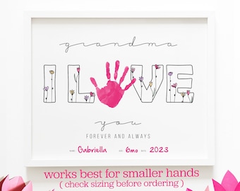 Grandma I Love You Handprint Art from Baby, Kid // Last Minute Printable DIY Gift to Gran on Mother's Day // Quick, Easy Child Hand Print