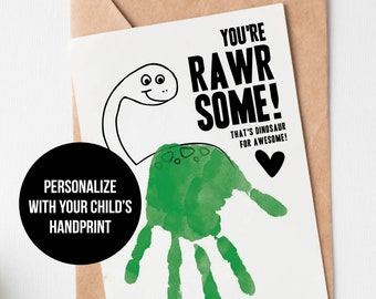Kid Handprint Dinosaur Card: Printable I Miss You Gift (Digital Download)