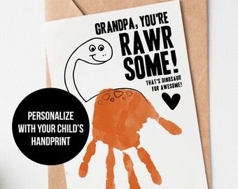Grandpa Father's Day Handprint Dinosaur Card from Grandkid // Last Minute DIY Keepsake Birthday Gift for Grandparent from Grandson, Kids