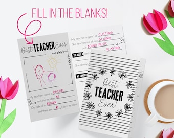Teacher Appreciation Fill-In Card: All About My Teacher Interview (Digital Download)