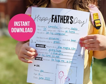 Father's Day Fill In The Blank All About My Dad or Grandpa Questionnaire from Kid, Grandkid // Fun Kid's Interview Questions Activity Card