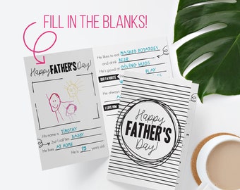Father's Day All About My Dad or Grandpa Fill In The Blank Card from Kid, Grandkid // Daddy, Grandfather Kid's Interview Keepsake Gift