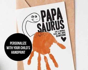 Papa Birthday Card Printable: Dinosaur Handprint Gift (Instant Download)