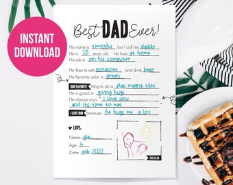 All About My Dad Fill In The Blank Card: Birthday Gift from Kids (Instant Download)