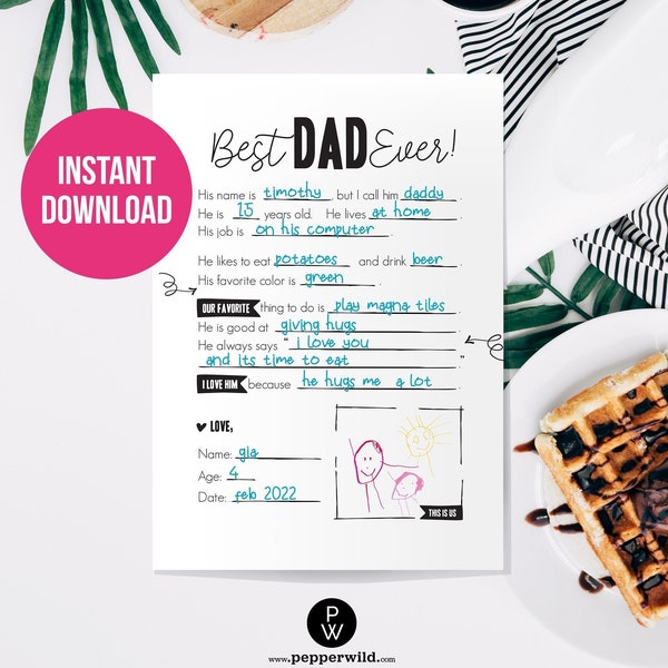 Dad Birthday All About My Dad Fill In The Blank Printable Card from Kids // Cute, Quick, Simple, Last-Minute Gift from Kid // Dad Interview