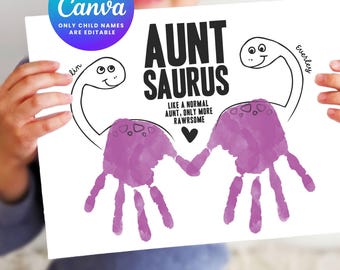 Auntasaurus Birthday Card: Kid's Handprint Dino Gift (Digital Download) plus you can edit in Canva