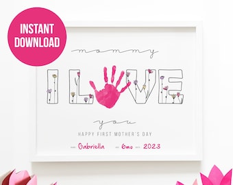 First Mother's Day Card with Baby Handprint // I Love My Mommy Keepsake from New Baby // Last Minute Quick, Easy Printable DIY Gift