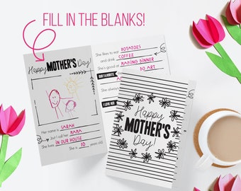 Mother's Day Fill In The Blank Card // All About My Mom, Best Mom Ever, Cute Gift from Kids // Printable, Last Minute Keepsake Kids Activity